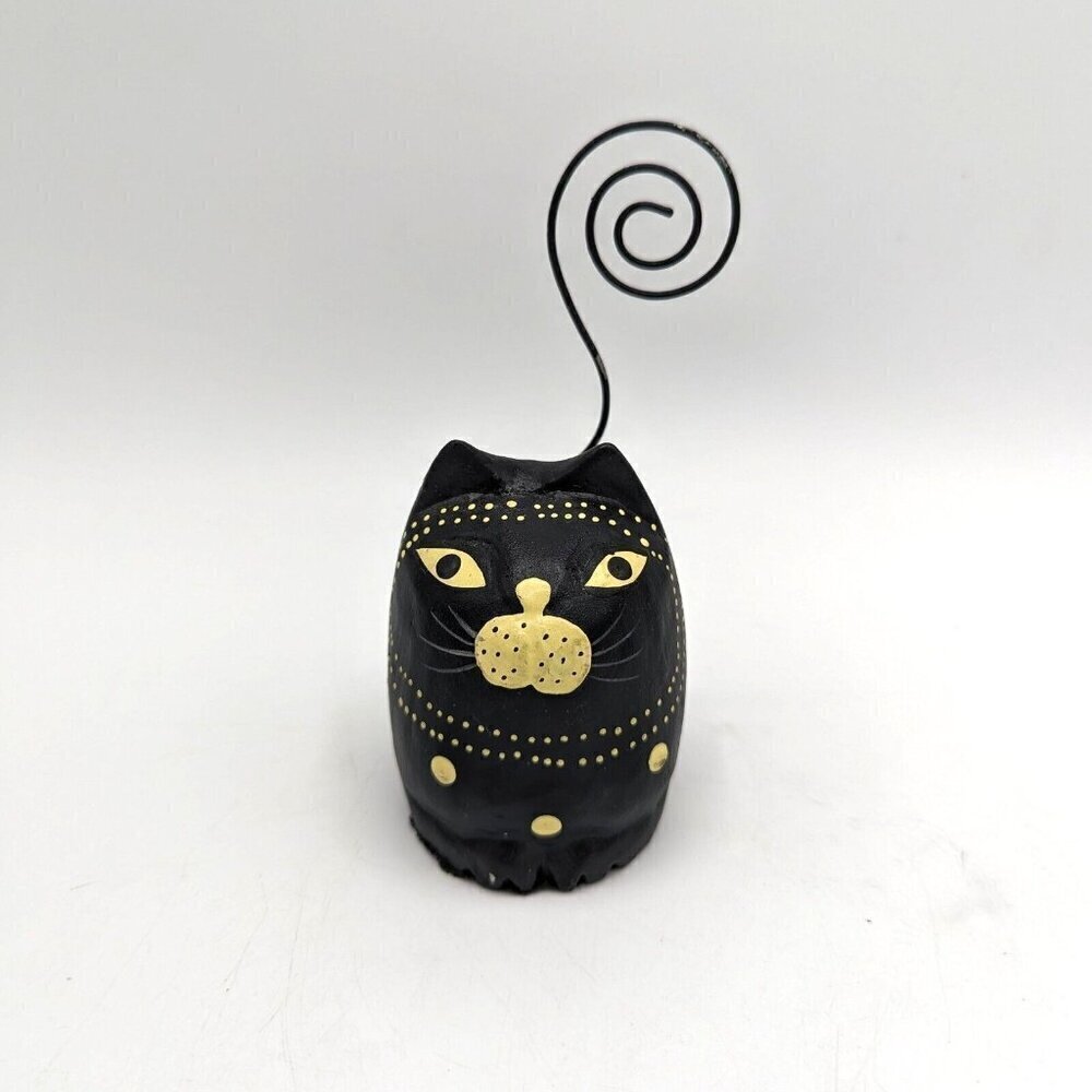 Vintage Wooden Cat Letter Holder Kitschy MCM Folk Art Black Cat Hand Painted